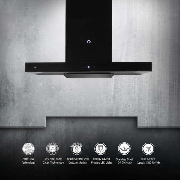 Kaff Chimney Electra Dhc 90 ( Black ) Filterless Dry Heat Auto Clean