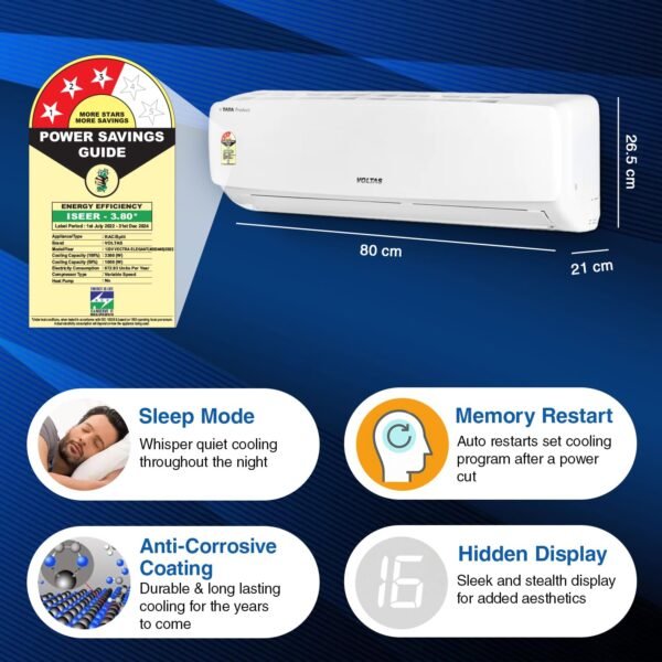 VOLTAS 1 TON 3 STAR INVERTER SPLIT AC5 Voltas 1 Ton 3 Star Inverter Split Ac (123v Vectra Elegant)